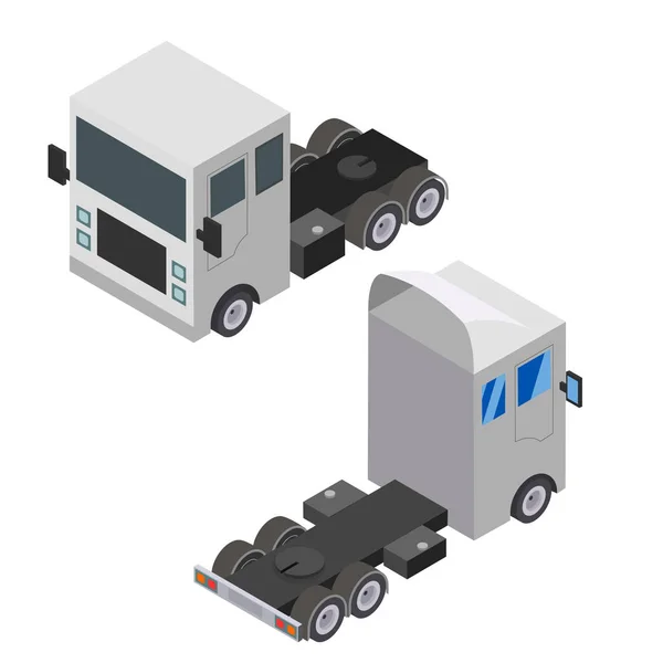 Unité de tracteur isométrique de conception plate. Camion Voiture sans remorque. Vecteur — Image vectorielle