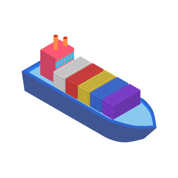 Isometric Cargo Ship with Container Flat Design. Delivery Service. Vector — 스톡 벡터