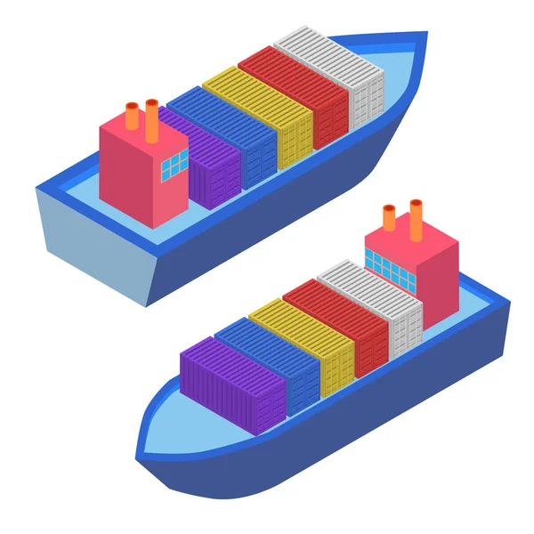 Isometrische vrachtschip met Container Flat Design. Bezorging. Vector — Stockvector