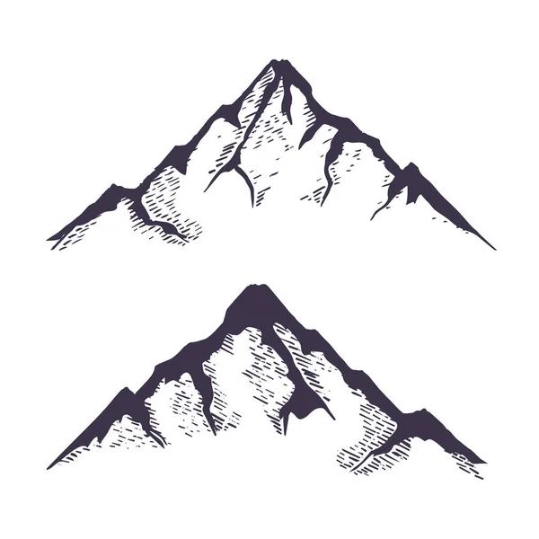 Dağlar kuruldu. Elle çizilmiş kayalık tepeler. Vektör — Stok Vektör