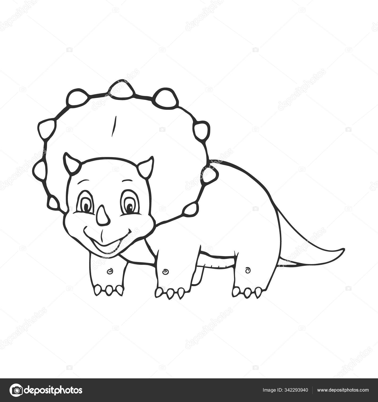 Desenhos Animados Bonito Bebê Dinossauro Triceratops Com Plantas Tropicais  Desenho imagem vetorial de Alinart© 568461238