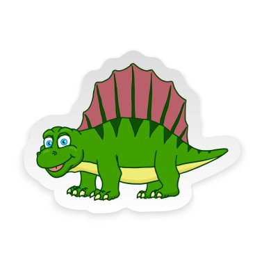 Cartoon Dimetrodon Cute Little Baby Dinosaur Sticker. Vector clipart
