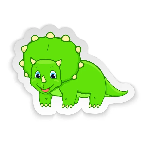 漫画のトリケラトプスかわいい赤ちゃん恐竜のステッカー。ベクトル — ストックベクタ