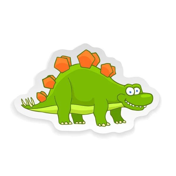 Cartoon Stegosaurus Cute Little Baby Dinosaur Sticker. Vector — 스톡 벡터