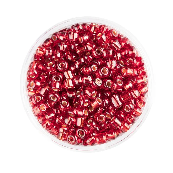 Grânulos de semente de vidro vermelho brilhante — Fotografia de Stock