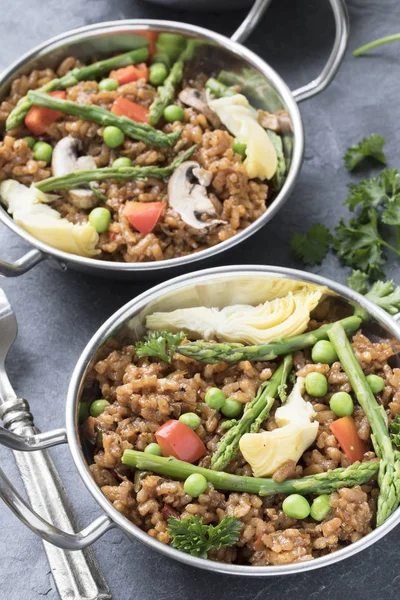 Two Bowls of Vegan Paella — Stock Photo, Image