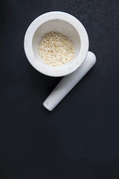 Porcelain Mortar and Pestle with Copy Space — Stock Photo, Image