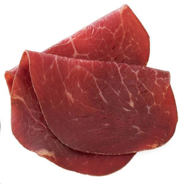 Bresaola plátky, samostatný — Stock fotografie