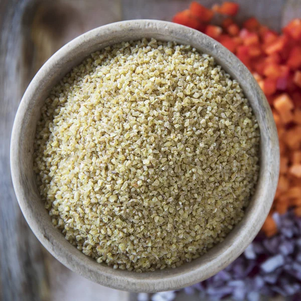 Wooden Bowl of Bulgur — Stock Photo, Image