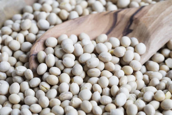 Wooden Spoon with Soybeans — Stock Photo, Image