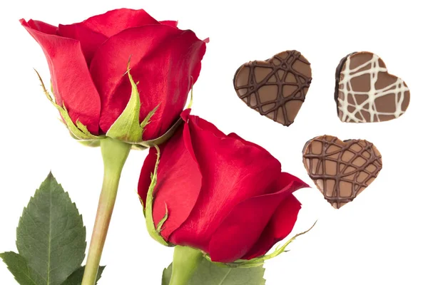 Roses and Heart Shaped Chocolates — Stock Photo, Image