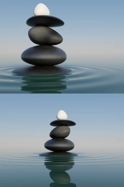 Stones of tranquility/eastern construction of stones standing on top of each other in water, a symbol of balance and dormancy