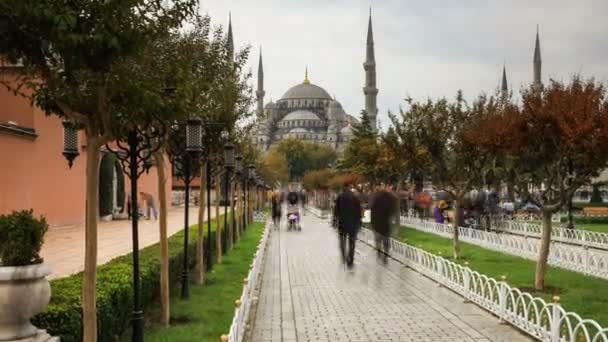 Híres mérföldkő a Kék mecset és a turisták — Stock videók