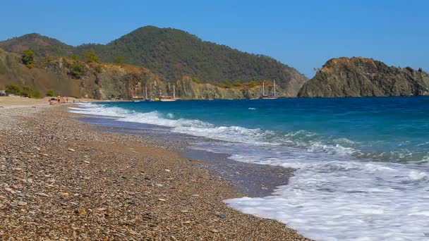 Cirali pebble Beach. Mediterranean Sea. Kemer. Antalya. Turkey — Stock Video