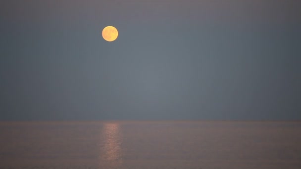 Hermosa escena nocturna con la luna llena subiendo sobre el mar con un camino lunar . — Vídeo de stock