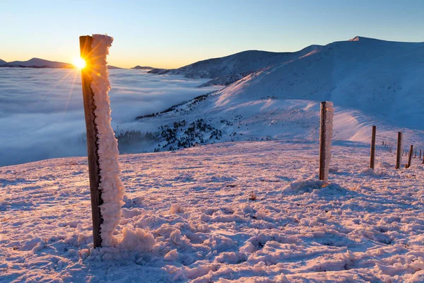 Farbenfroher Wintersonnenaufgang in den Bergen. — Stockfoto