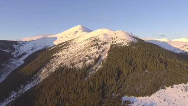 Flygande nära rocky mountains täckta med snö — Stockvideo