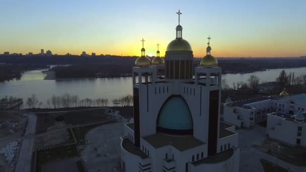 Megalopolis skyline. Luchtfoto schot over Kiev, Oekraïne. Skyline van de stad. — Stockvideo