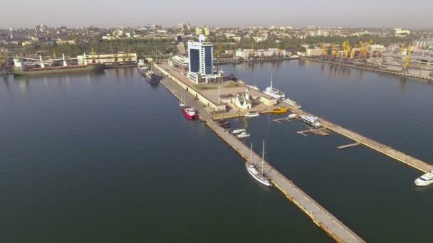 The view on the Port of Odessa and Odessa hotel, UKRAINE. — Stock Video