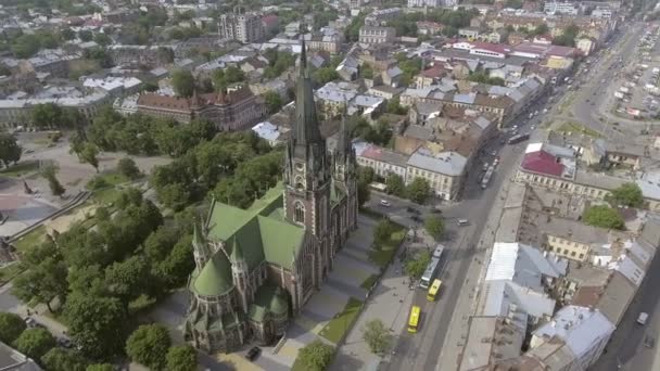 Flying over Church Of St. Elizabeth In Lviv, Ukraine — Stock Video