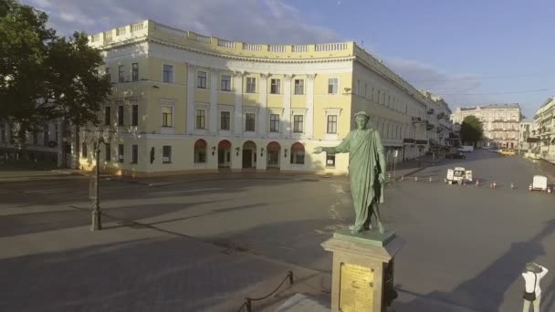 ODESSA. UKRAINE - 30 MAY 2017: Aerial view of the Duke de Richelieu monument. — Stock Video