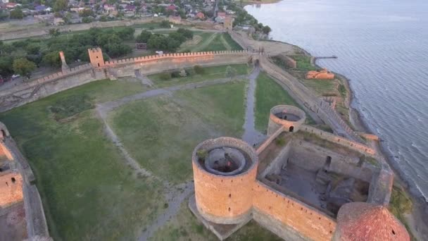 Aerial view of the Old fortress in Belgorod-Dniester at Sunrise, Ukraine — Stock Video