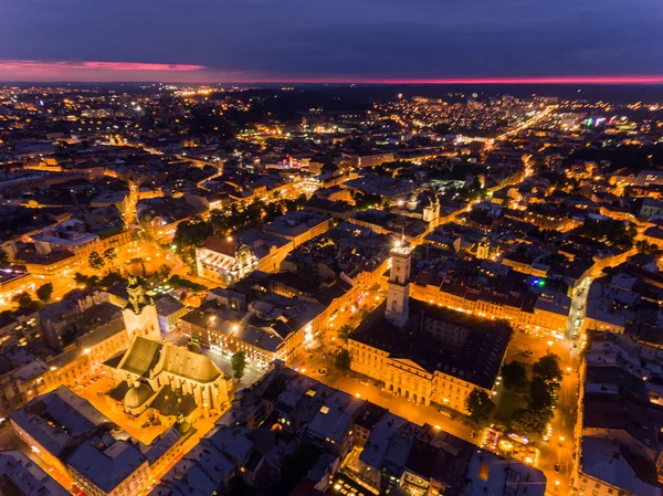 Notte Città Vecchia Leopoli, Ucraina — Foto Stock