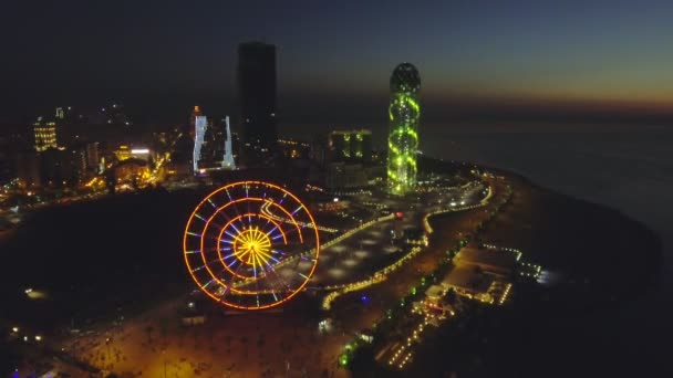 Natt Flygfoto över Batumi - Adzjarien, Georgiens huvudstad — Stockvideo