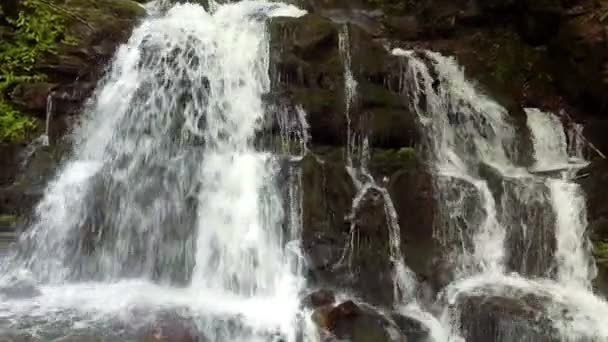 Piękne miejsce wodospad Shipot w regionie Karpaty, Ukraina. zwolnionym tempie — Wideo stockowe