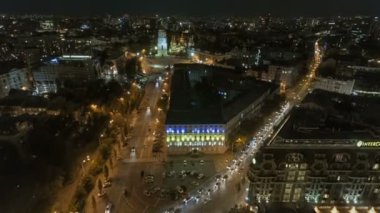 Geceleri Kiev eski şehrin hava hyperlapse. Kiev, Ukrayna.