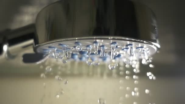 Waterdruppels in de douchekop. Slow motion — Stockvideo