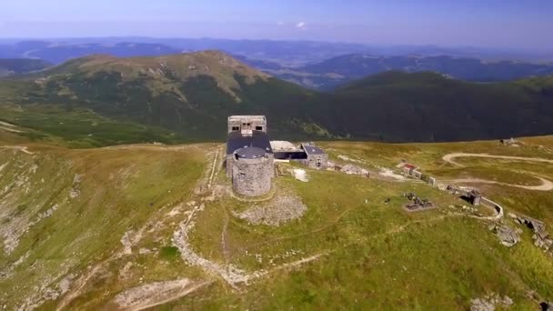Aerial Drone Footage View: old abandoned observatory on mountains — Stock Video