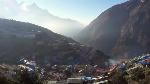 Panoramatický pohled Namche bazar, Everest trek, Himálaj, Nepál — Stock video