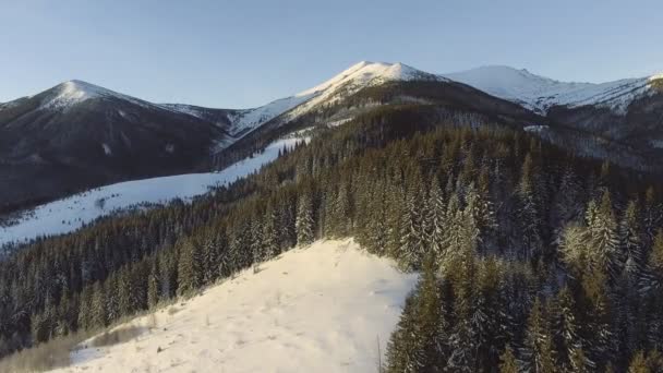 美しい冬山空中飛行以上チェーン景観アドベンチャー ハイキング ・ トレッキング スキー休暇旅行 — ストック動画