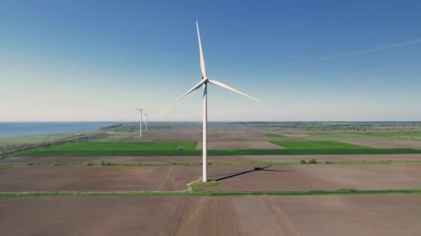 공중에서 본 풍력 터빈 에너지 생산 — 비디오