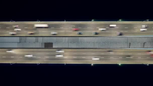 Rising drone shot revela espectacular carretera elevada, puentes, transporte — Vídeos de Stock