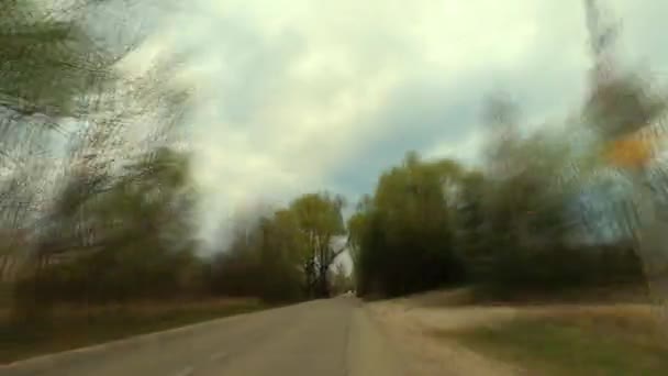 Timelapse lapse speed POV vehicle drive, one way countryside asphalt road, car travel gopro point of view — Stock Video