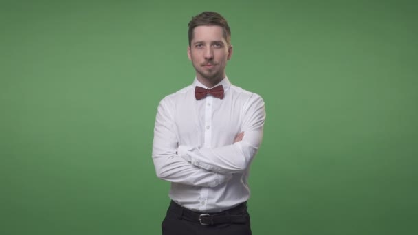 Man in a white shirt with a bow-tie — Stock Video