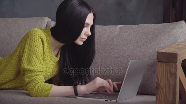 Cute woman working on laptop — Stock Video