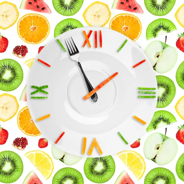 Food clock with fruits — Stock Photo, Image