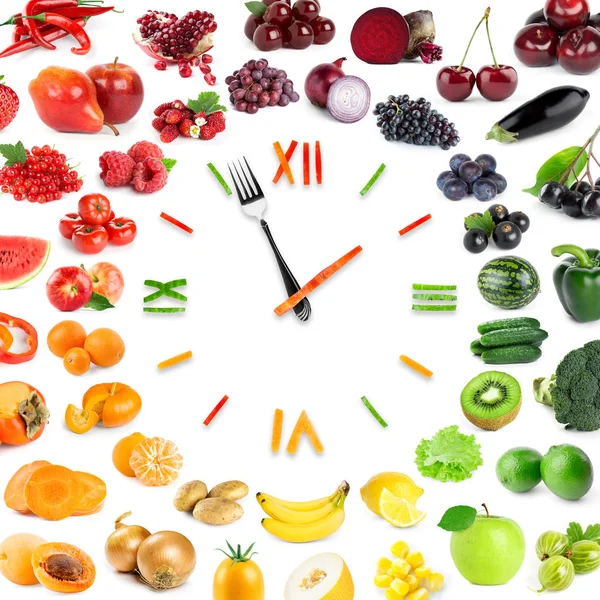 Food clock with collection of fruits and vegetables — Stock Photo, Image