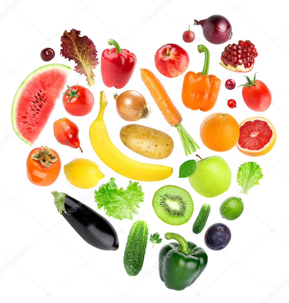 Heart of color fruits and vegetables