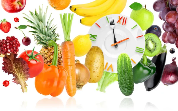 Food clock with fruits and vegetables — Stock Photo, Image