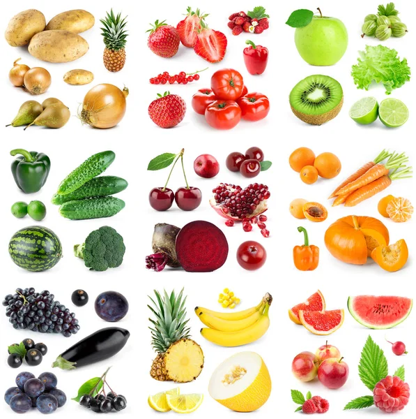 Сбор фруктов и овощей на белом фоне — стоковое фото