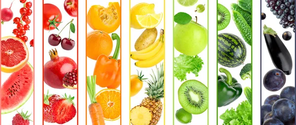 Collage van kleur groenten en fruit — Stockfoto