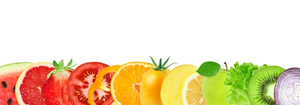 Collage van gemengde groenten en fruit — Stockfoto