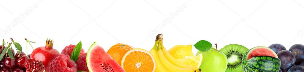 Collage of mixed fruits. Fresh color fruits