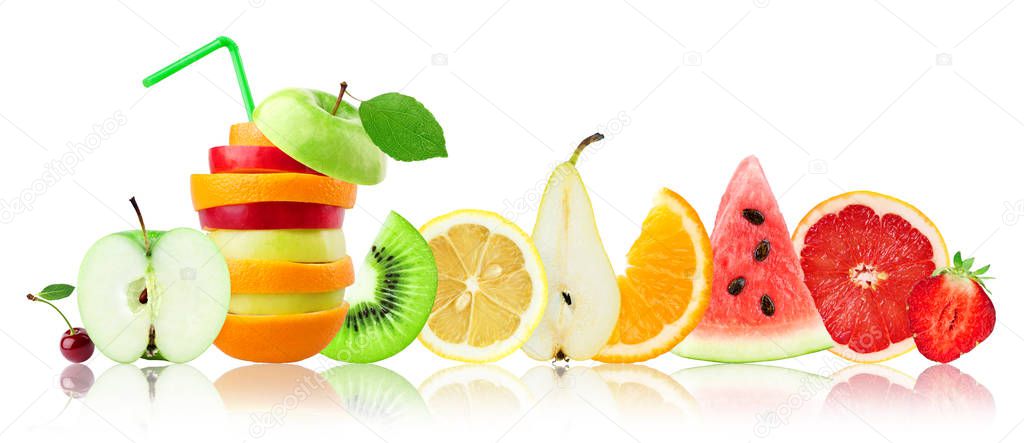 Fresh mixed fruits. Slices. Concept