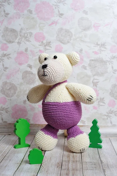 Teddybear Leksak Stickad Tekniken Stickning Amigurumi — Stockfoto