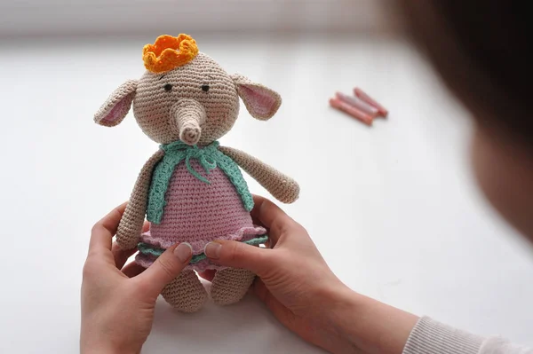 Elephant Toy Knitted Technique Knitting Amigurumi — Stock Photo, Image